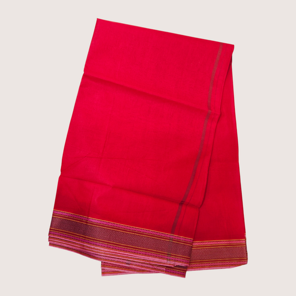 Premium Red Khadi Cotton Dhoti with Orange Border | Handwoven Traditional Wear for Puja & Festive Occasions