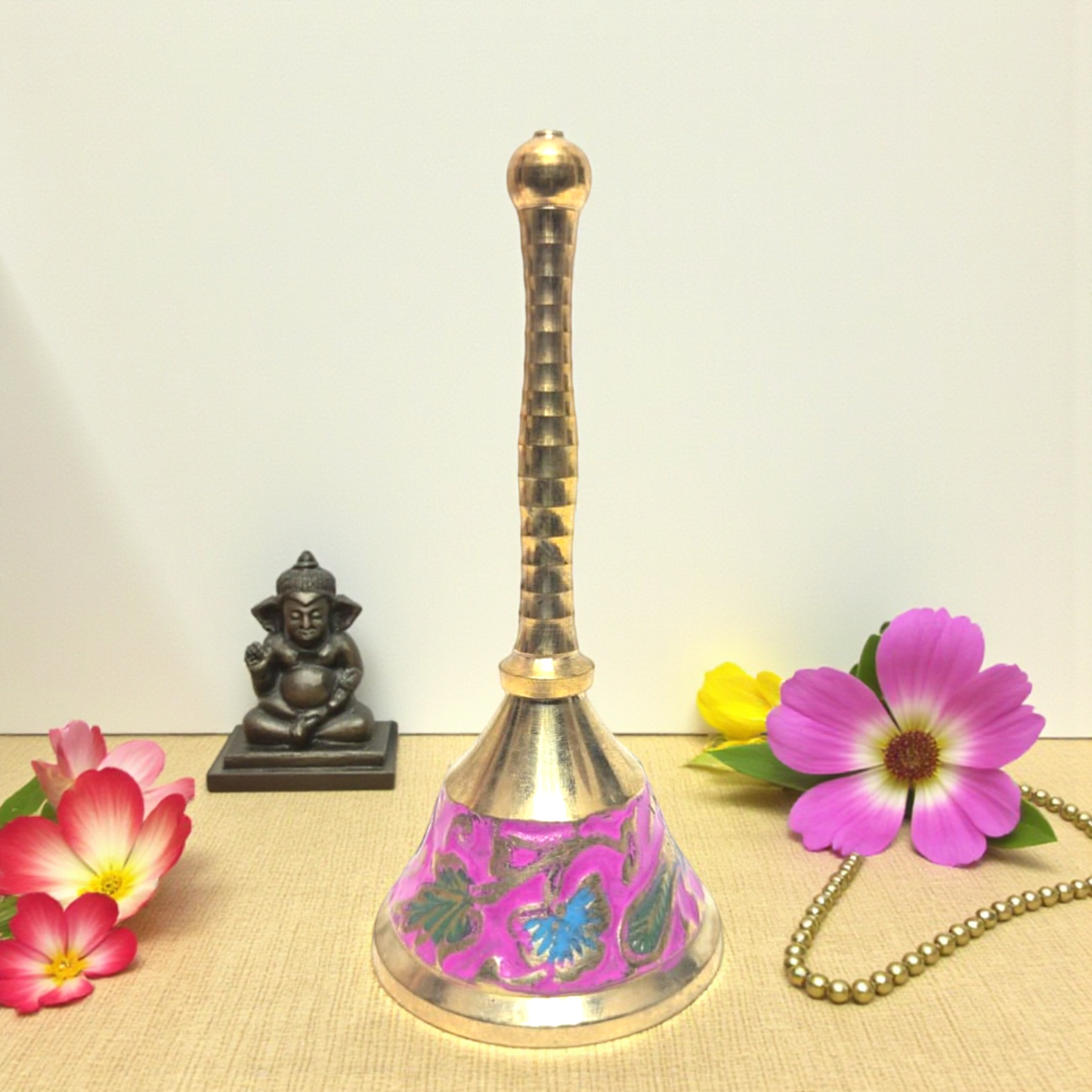 Pure Brass Pooja Bell | Handcrafted Temple Ghanti with Floral Engraving