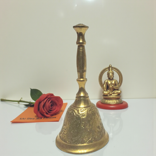 Pure Brass Pooja Bell | Handcrafted Temple Ghanti | Traditional Brass Prayer Bell