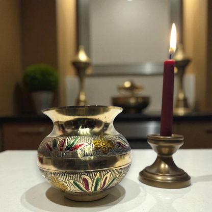 Pure Brass Pooja Lota | Handcrafted Engraved Kalash for Daily Puja