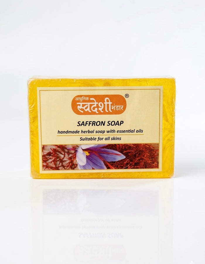 Adhunik Swadeshi Bhandar Saffron Soap – Handmade Herbal Bath Bar with Essential Oils for All Skin Types(125g)