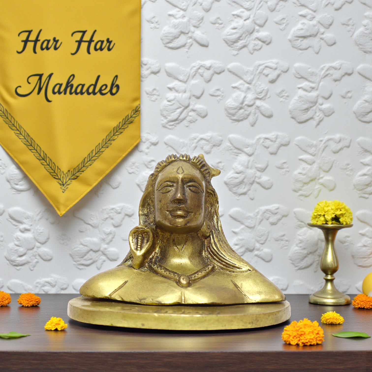 4-Inch Brass Adiyogi Shiva Statue | 650g Mahadev Idol for Car & Home