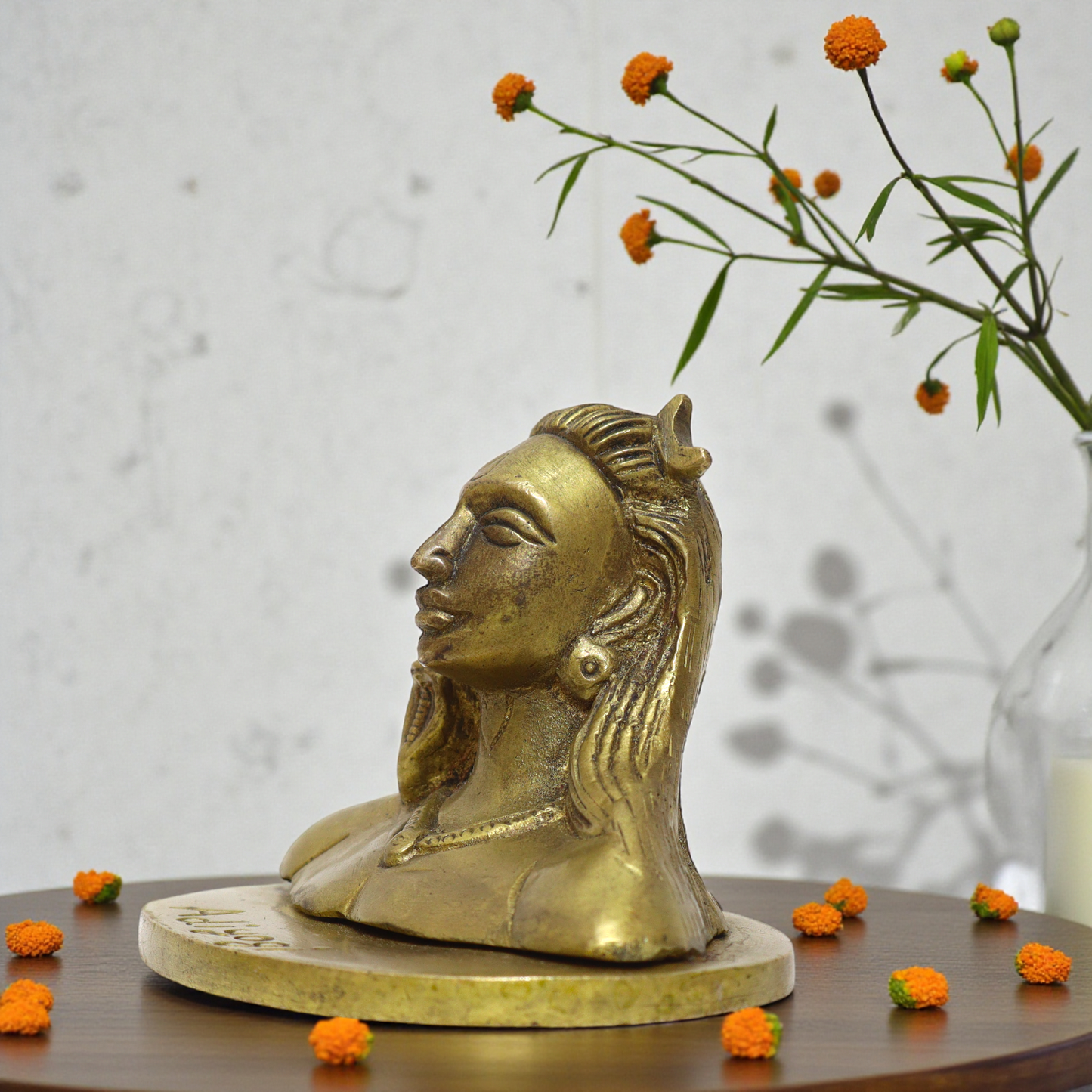 4-Inch Brass Adiyogi Shiva Statue | 650g Mahadev Idol for Car & Home