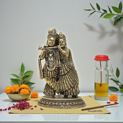 6.5" Brass Radha Krishna Idol | Standing Love Couple Statue