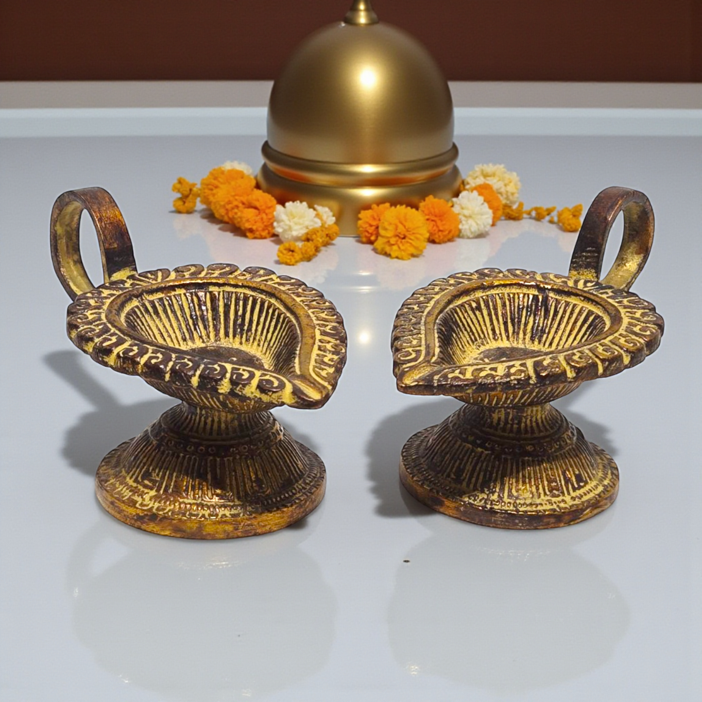 Pure Brass Diya | Traditional Handcrafted Oil Lamp for Daily Puja | Antique Finish