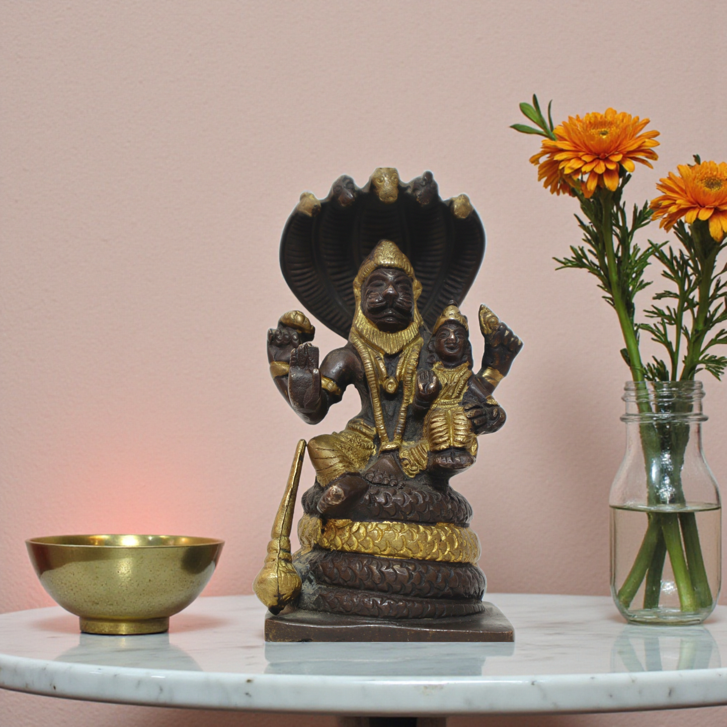Solid Brass Lakshmi Narasimha Swamy on Sheshnag