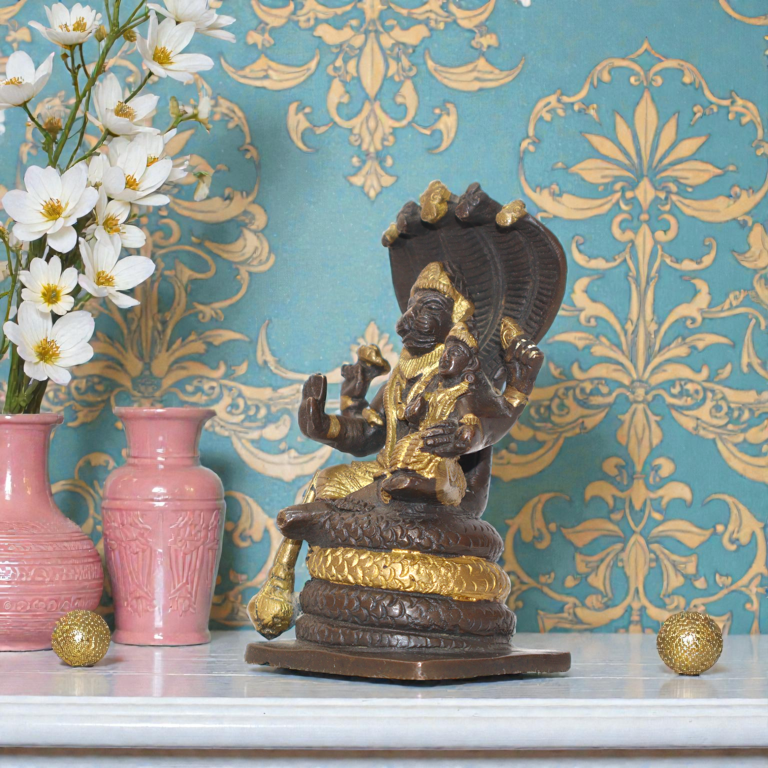 Solid Brass Lakshmi Narasimha Swamy on Sheshnag