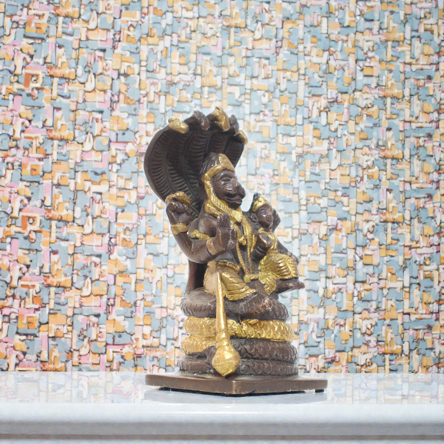 Solid Brass Lakshmi Narasimha Swamy on Sheshnag
