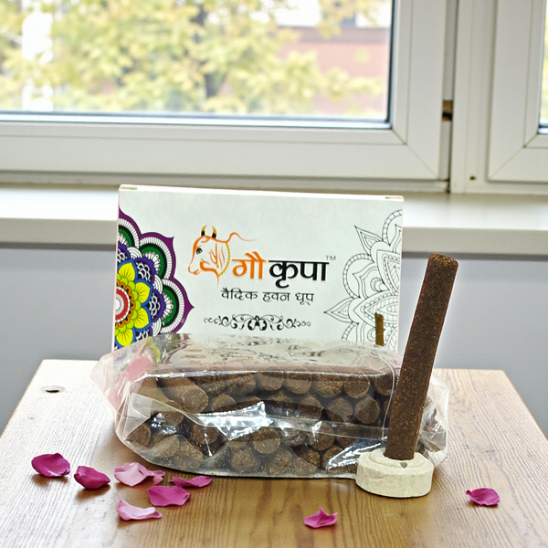 Khadi Handcrafted Vedic Havan Dhoop Sticks (Cow Dung Based) – 100% Natural Panchgavya 40pc Incense for Daily Pooja & Air Purification