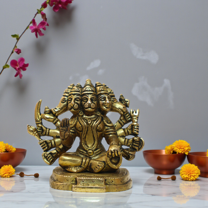 Buy Now 4.5" Brass Panchmukhi Hanuman Idol | 1kg Heavy Protective