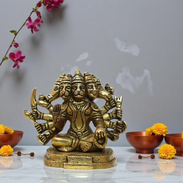 Solid Brass Panchmukhi Hanuman Idol – 4.5 Inch Heavy Protective Statue for Home & Vastu (994g)
