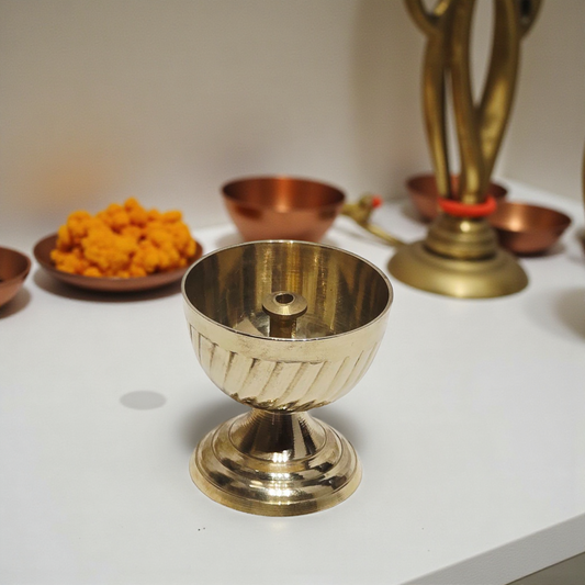 Pure Brass Diya | Compact Round Oil Lamp for Daily Puja | Handcrafted Brass Deepak
