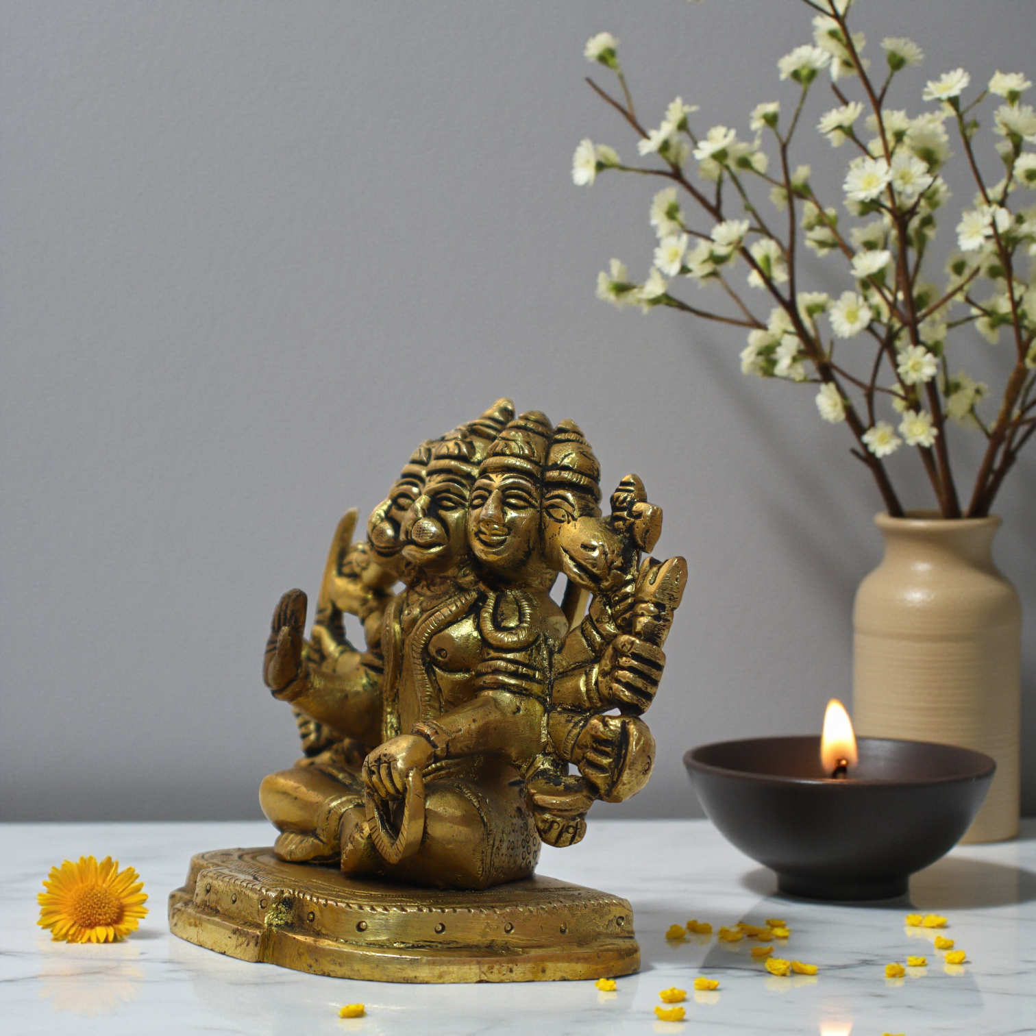 Buy Now 4.5" Brass Panchmukhi Hanuman Idol | 1kg Heavy Protective