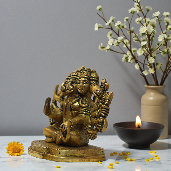 Solid Brass Panchmukhi Hanuman Idol – 4.5 Inch Heavy Protective Statue for Home & Vastu (994g)