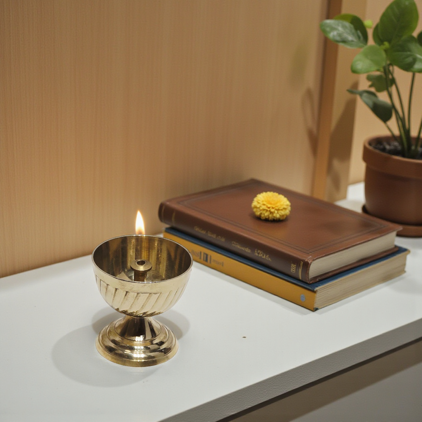 Pure Brass Diya | Compact Round Oil Lamp for Daily Puja | Handcrafted Brass Deepak