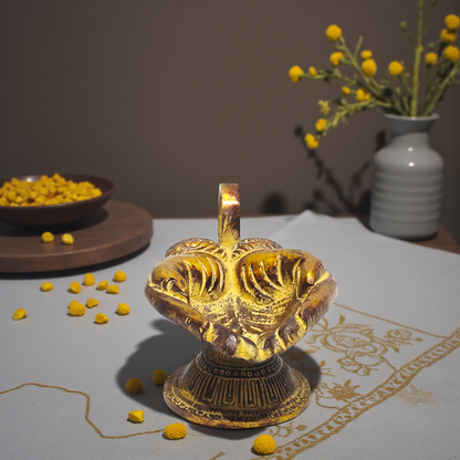 Handcrafted Pure Brass Diya | Decorative Brass Deepak for Puja, Temple & Home Decor | Traditional Indian Oil Lamp