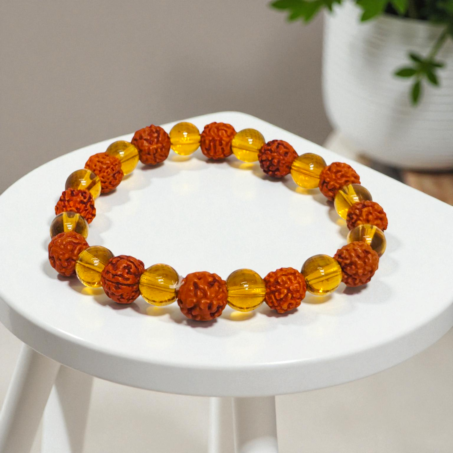 Rudraksh and Stone Bracelet | Natural Rudraksha with Yellow Crystal