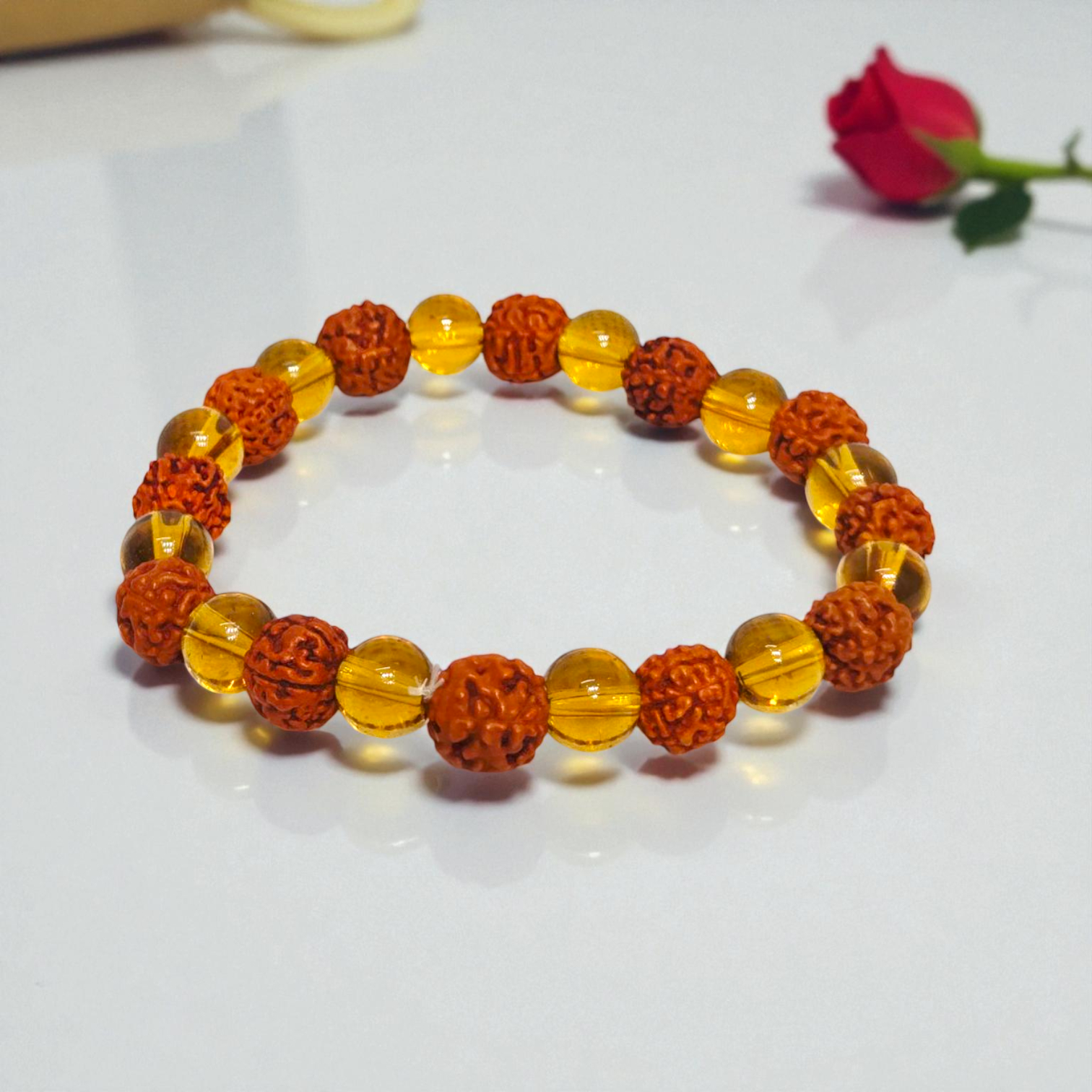 Rudraksh and Stone Bracelet | Natural Rudraksha with Yellow Crystal