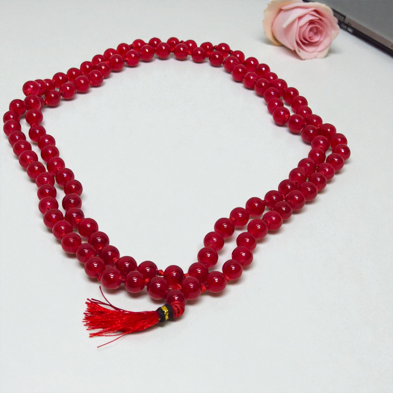 Red Hakik Mala 108 Beads | Agate Stone Mala for Meditation & Protection
