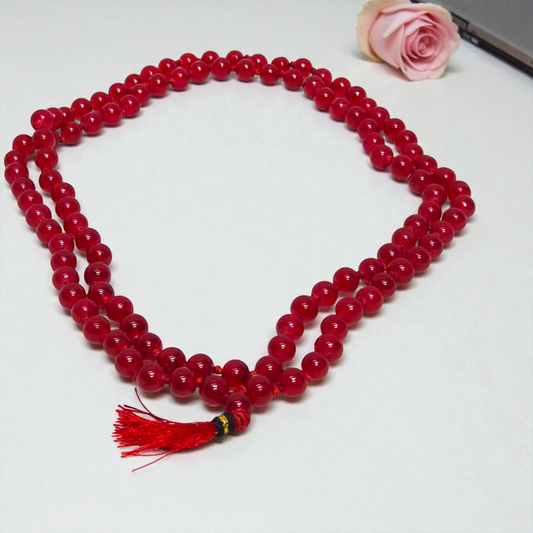 Red Hakik Mala 108 Beads | Agate Stone Mala for Meditation & Protection
