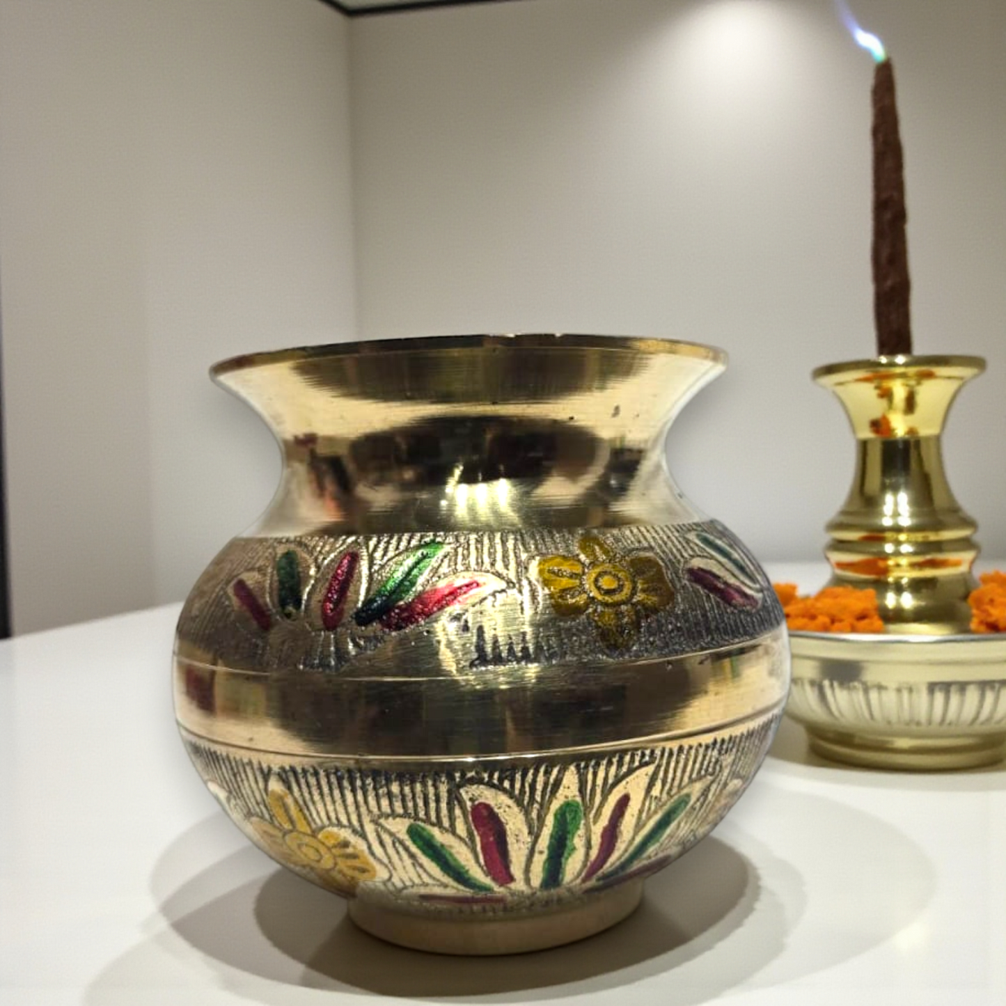 Pure Brass Pooja Lota | Handcrafted Engraved Kalash for Daily Puja