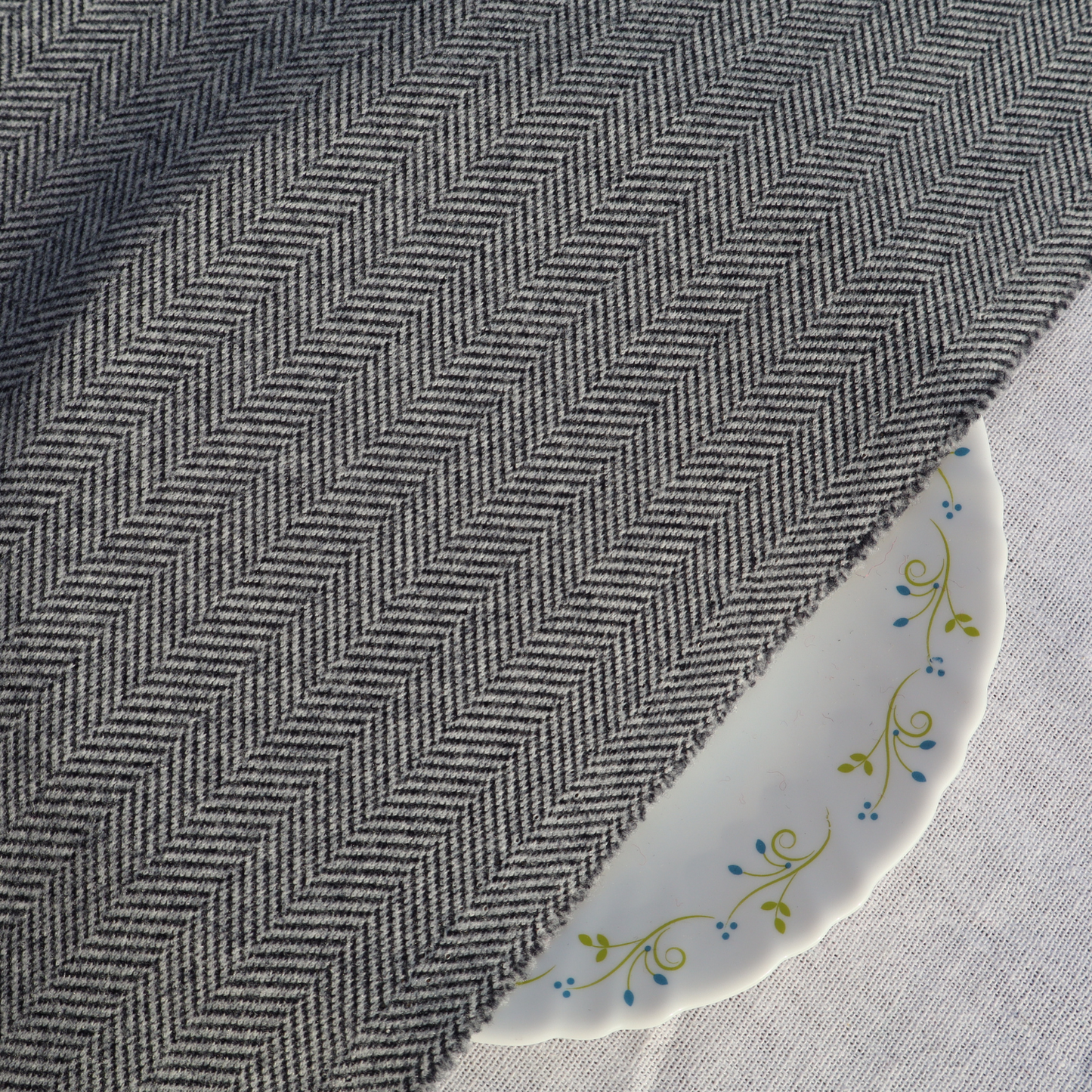 Premium Grey Woolen Tweed Fabric – Classic Herringbone Texture | Width 58 Inches