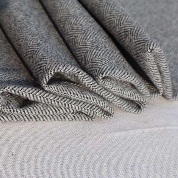 Premium Grey Woolen Tweed Fabric – Classic Herringbone Texture | Width 58 Inches