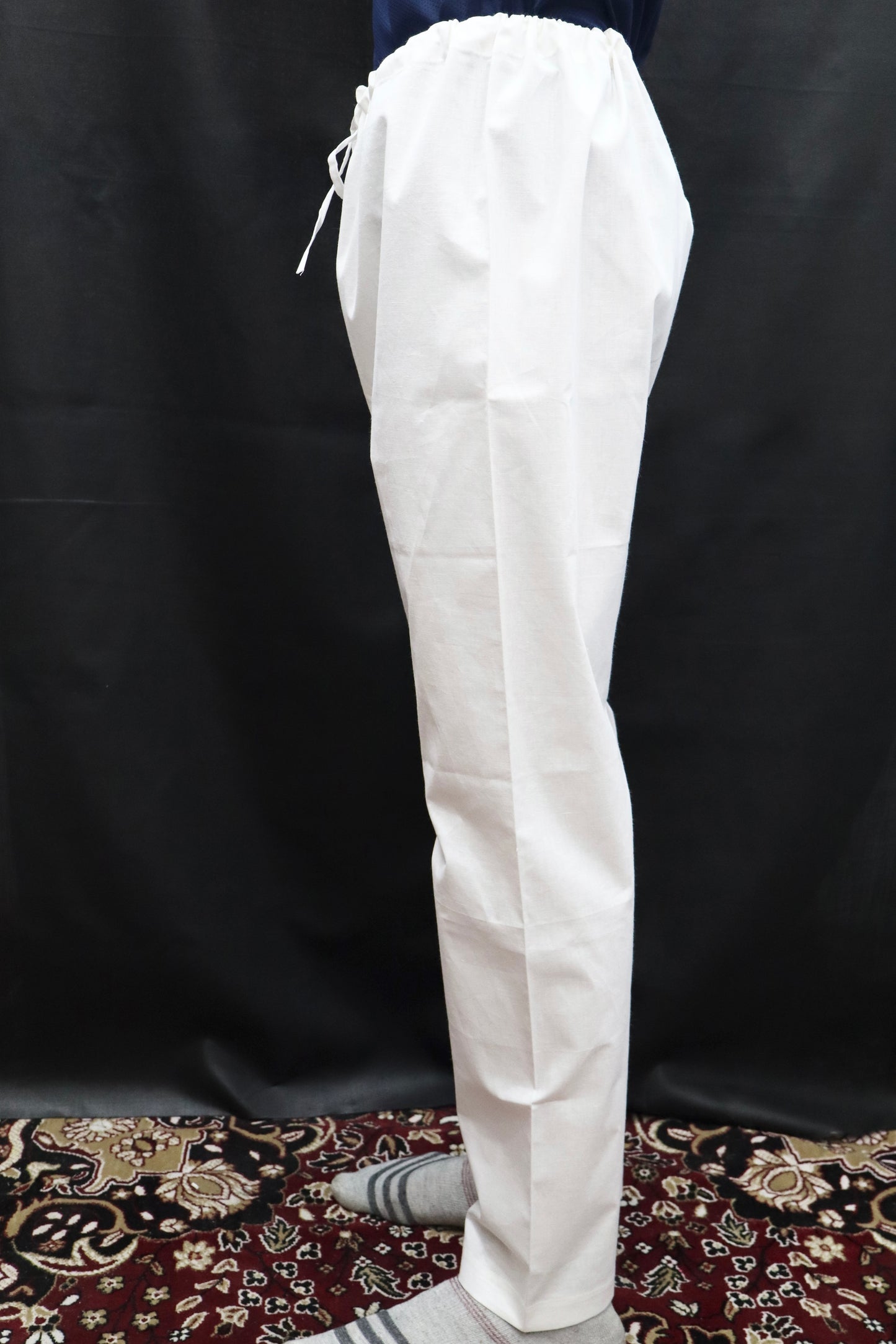 Side view of men white cotton dori pajama