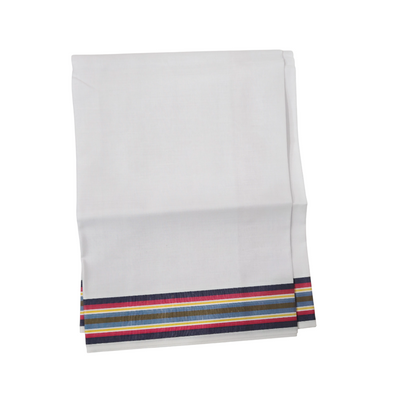 Premium white khadi cotton lungi neatly folded with colorful border