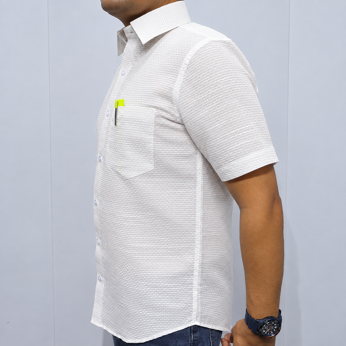 White Men's Cotton Shirt – Side View