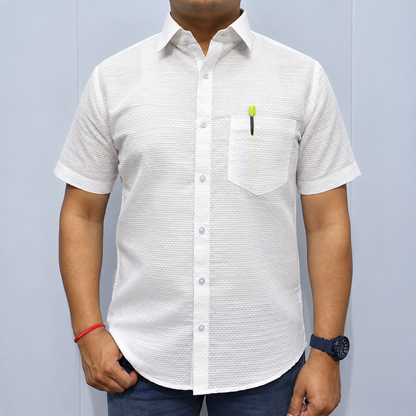 White Half Sleeve Cotton Shirt – Textured Fabric Detail