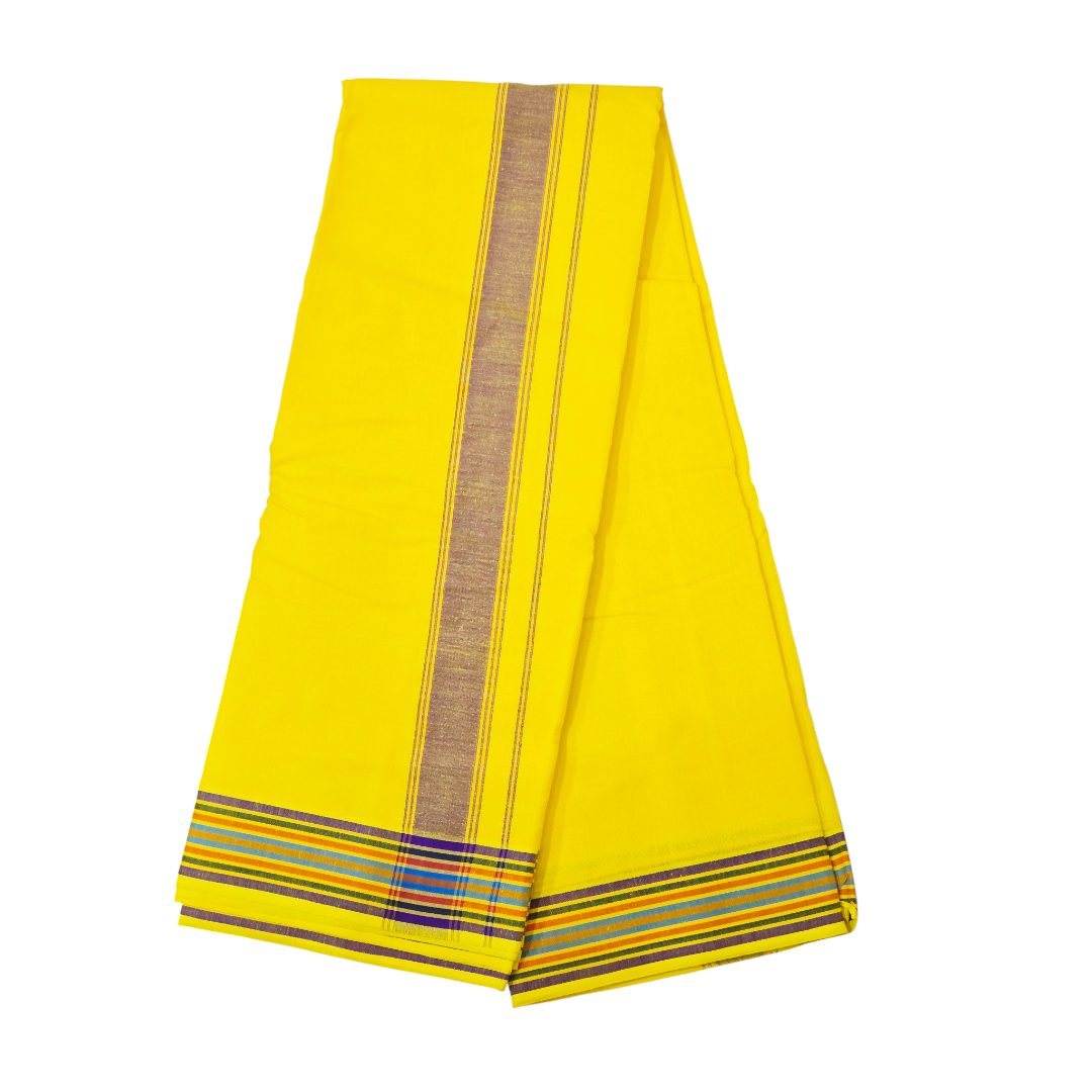 Handwoven yellow khadi cotton dhoti angled product view