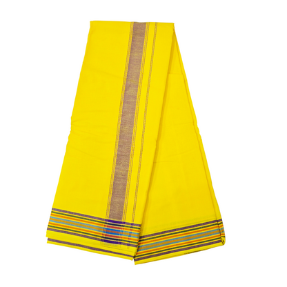Handwoven yellow khadi cotton dhoti angled product view
