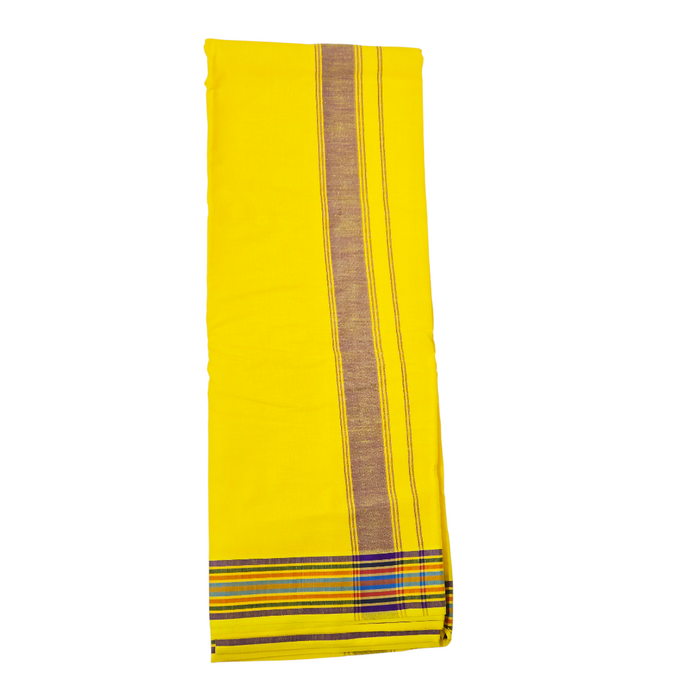 Premium Yellow Khadi Cotton Dhoti with Attached Gamcha Set | Handwoven Traditional Ethnic Wear