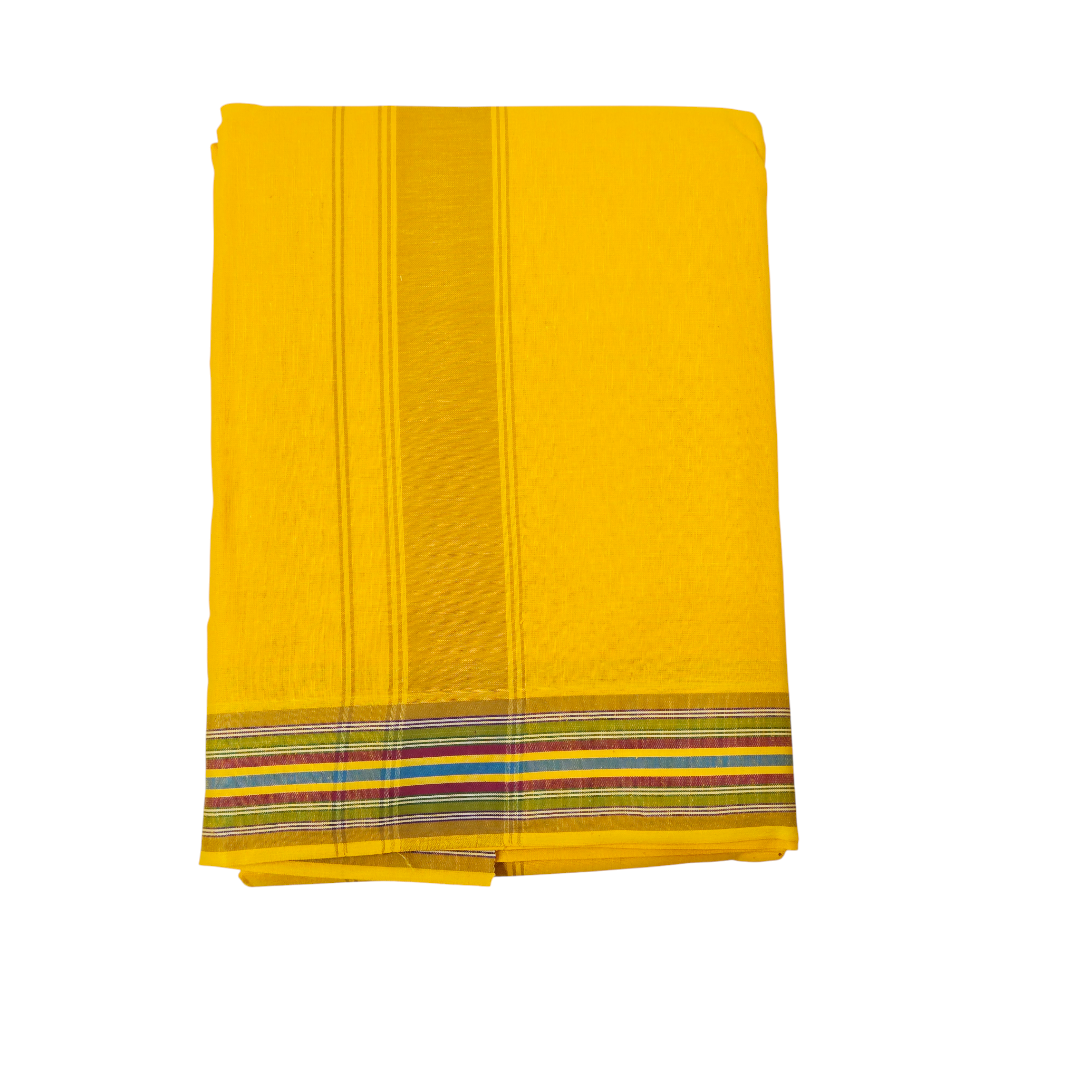 Premium yellow khadi cotton dhoti set neatly folded