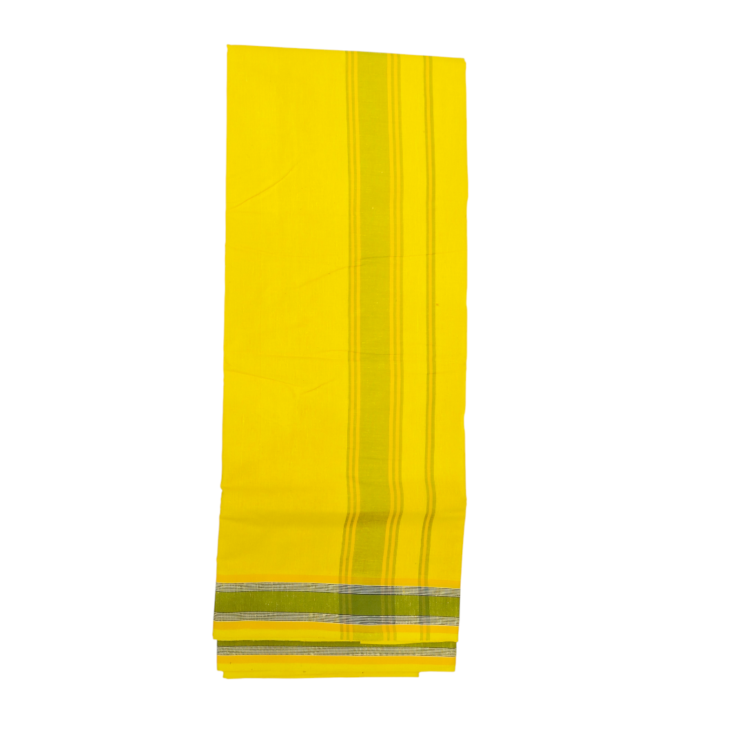 Traditional yellow khadi cotton dhoti set with matching gamcha