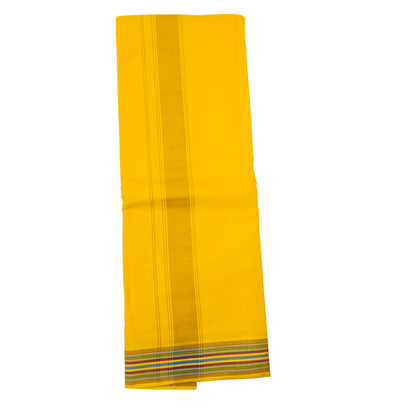 Traditional yellow khadi cotton dhoti with attached gamcha set