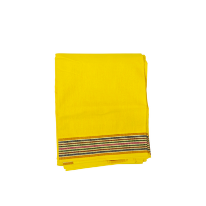 Traditional yellow khadi cotton lungi with multi-color woven border